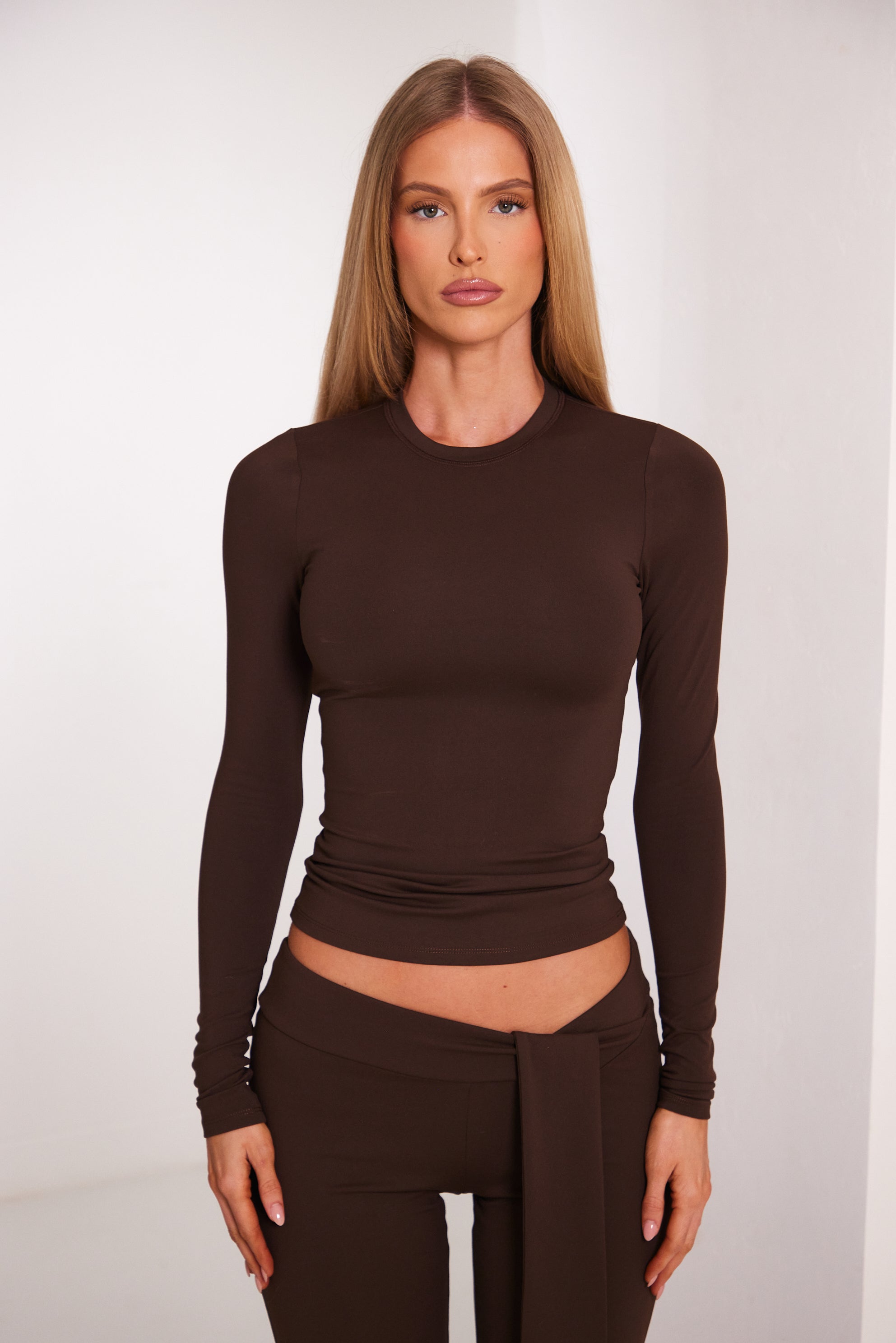 The Sculpt Long Sleeve Tee in Brown