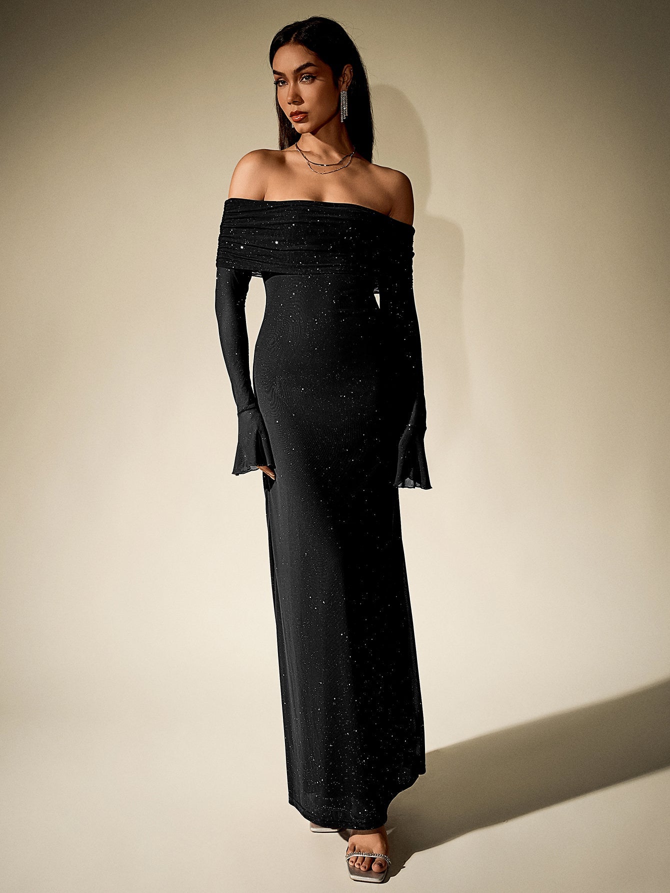 Elora Off Shoulder Sleeve Sequin Dress