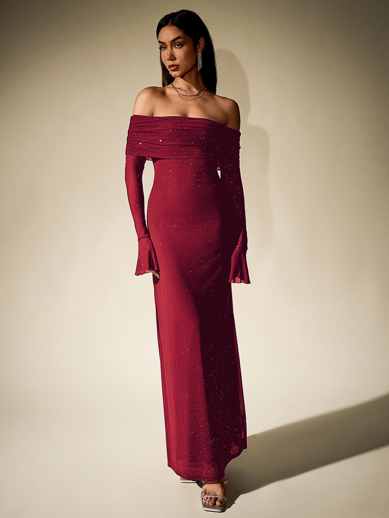 Elora Off Shoulder Sleeve Sequin Dress